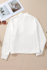 Pretty Bash - Quarter Zipped Neck Pullover Sweatshirt: White / M
