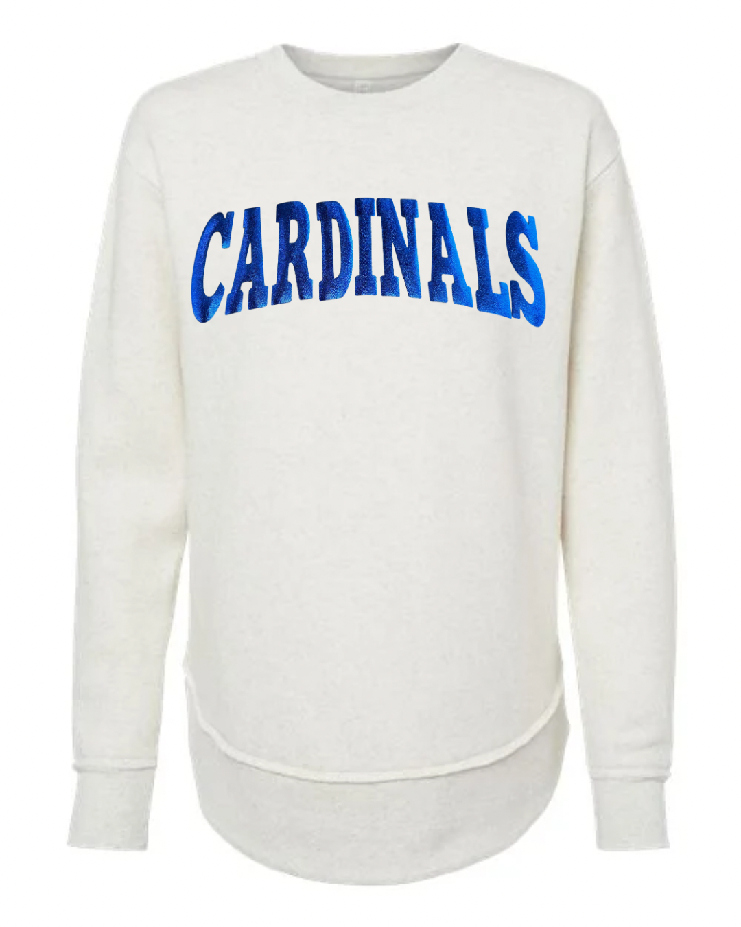 BLUE METALLIC CARDINALS - IVORY WOMENS FLEECE LONG CREW