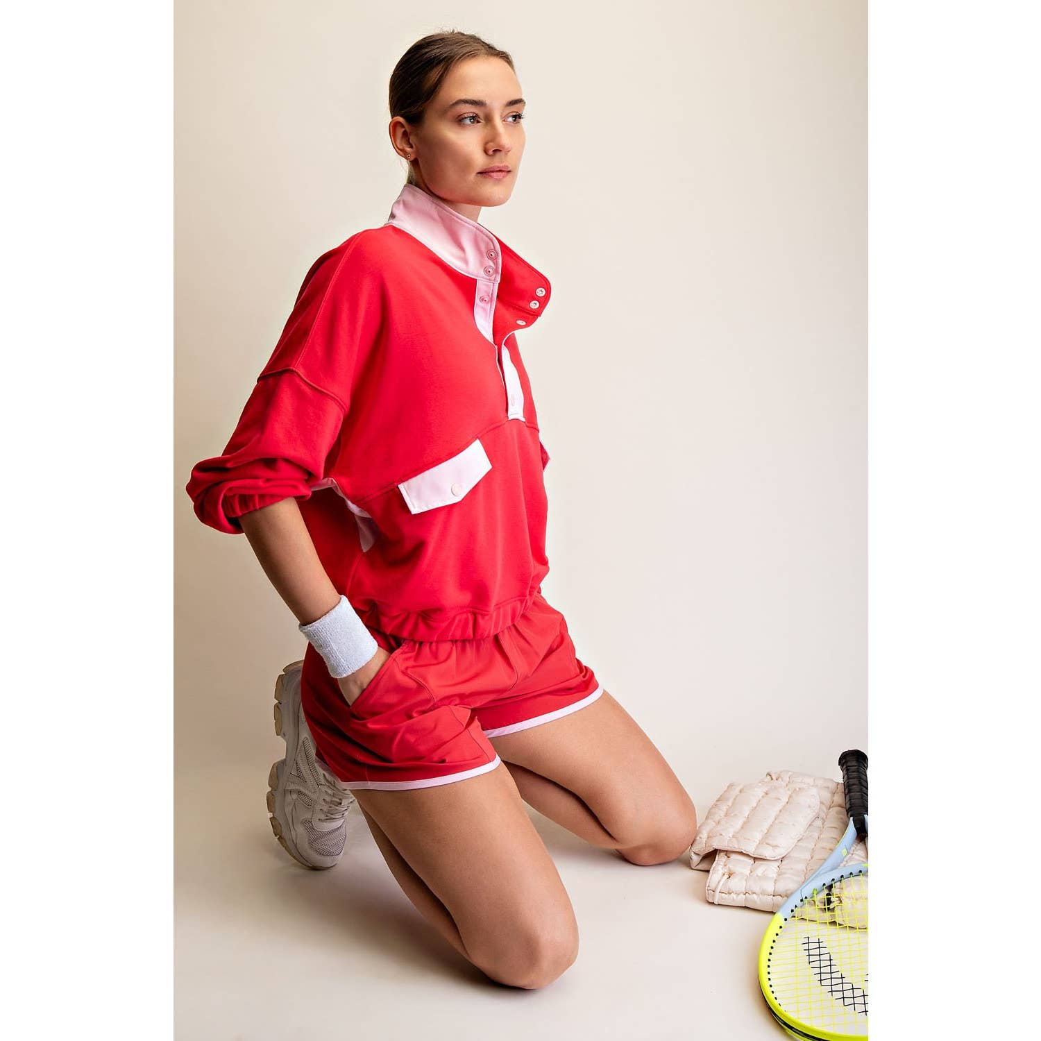 Rae Mode - FRENCH TERRY PLAYFUL SET: Candy Red/Pale Pink / S-M-L(2-2-2)