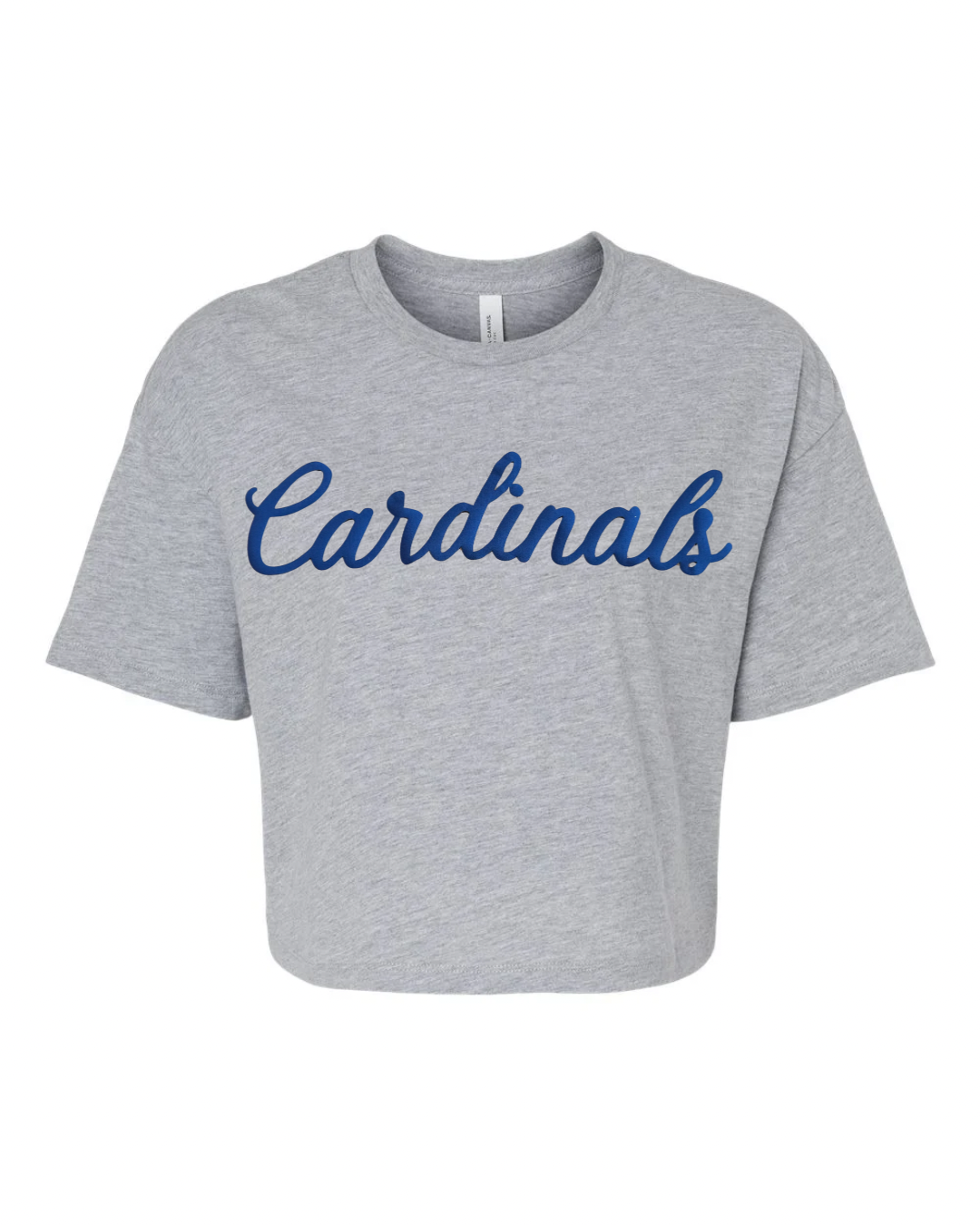 BLUE CURSIVE CARDINALS - GREY CROP TEE