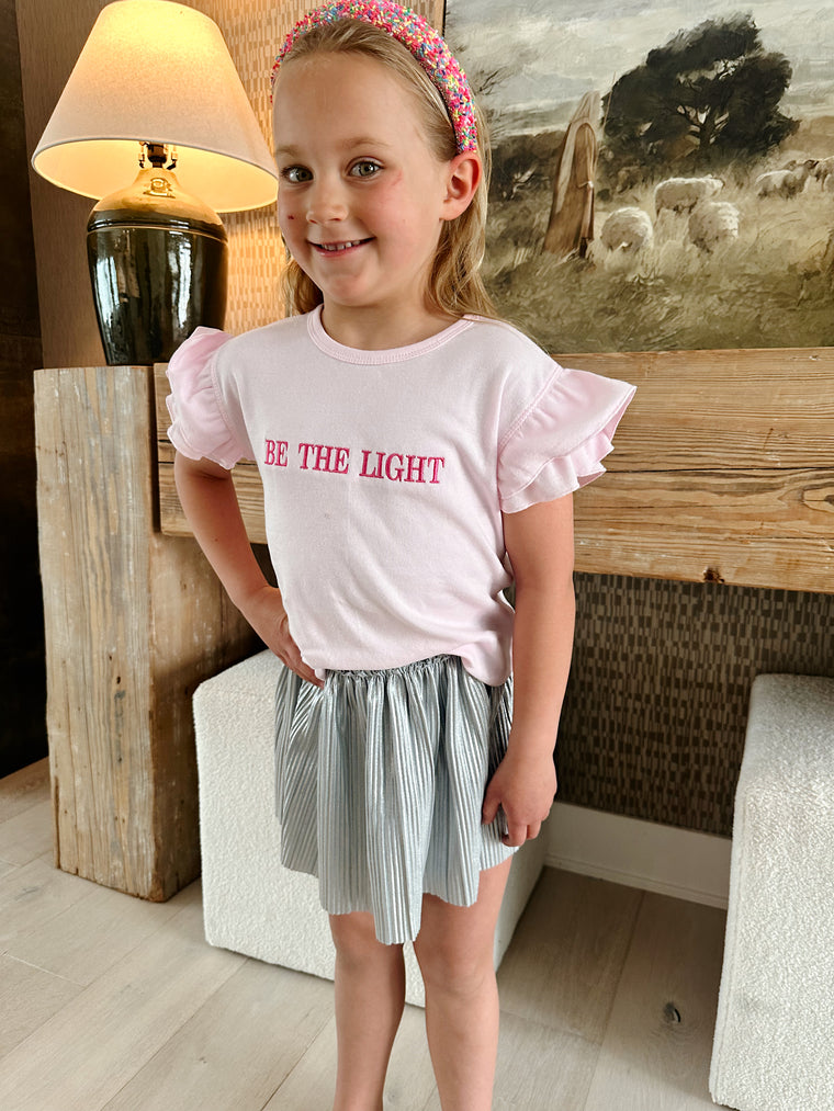 EMBROIDERED BE THE LIGHT - LIGHT PINK TODDLER FLUTTER SLEEVE TEE