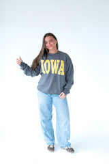 BIG YELLOW POLKA DOT IOWA - CHARCOAL CREWNECK
