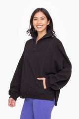 Mono B - Oversized Half Zip Pullover: HEATHER GREY / S:M:L (2:2:2)