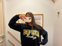 YELLOW PLAID/WHITE IOWA EMBROIDERED HAWKEYES - BLACK CREWNECK