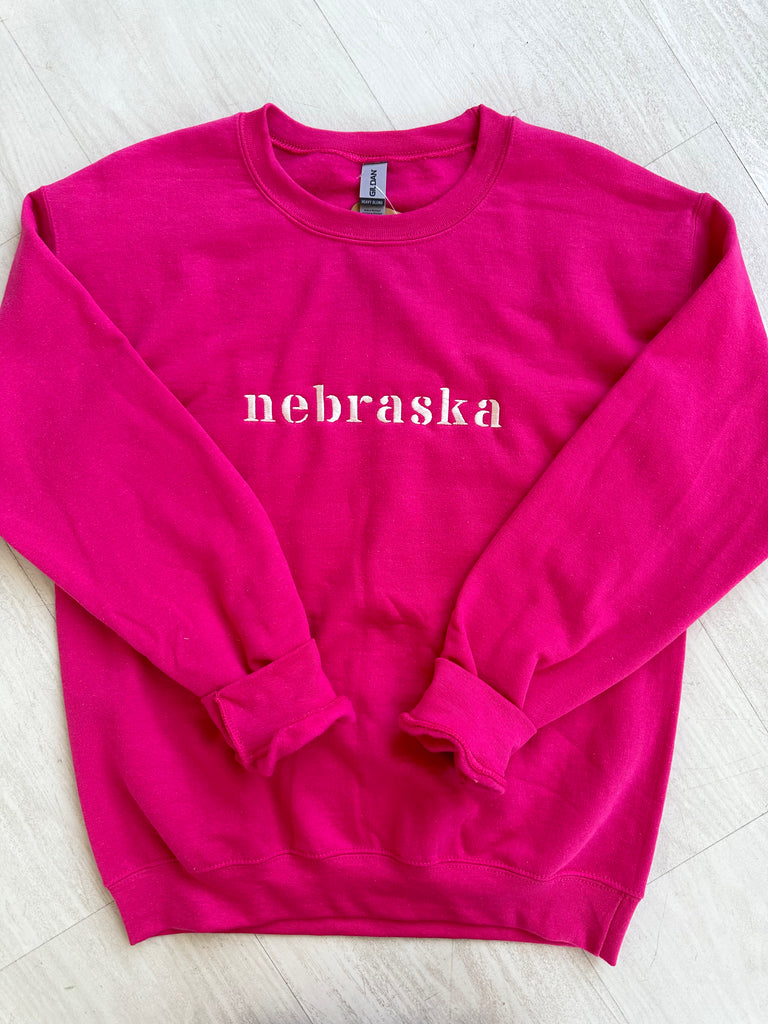 EMBROIDERED NEBRASKA - PINK CREW