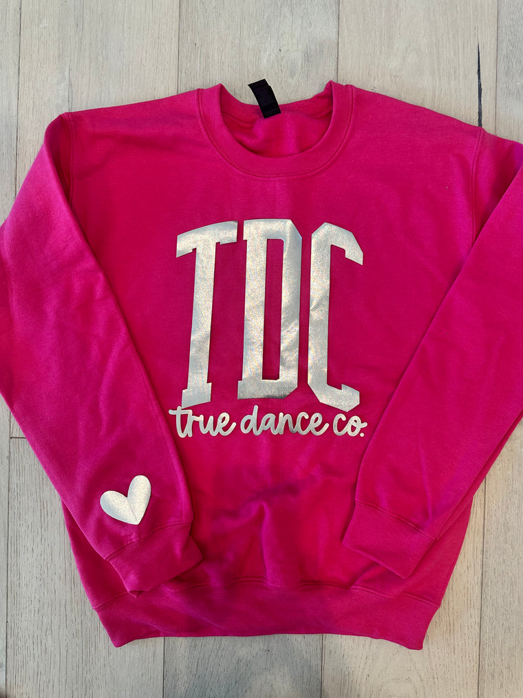 TDC TRUE DANCE CO. + HEART  - HOT PINK GILDAN CREW