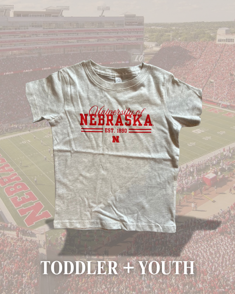 UNIVERSITY OF NEBRASKA TRANSFER DESIGN - NATURAL HEATHER (TODDLER + YOUTH)