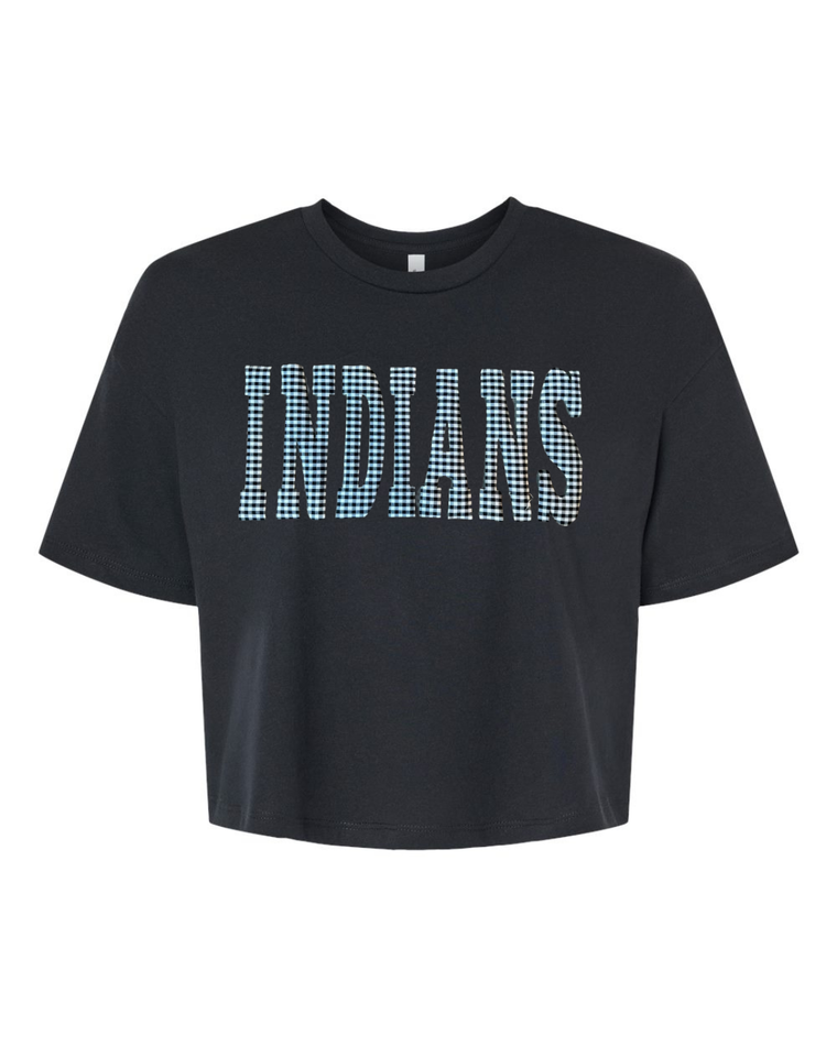 BLACK/WHITE GINGHAM INDIANS  - BLACK CROP TEE
