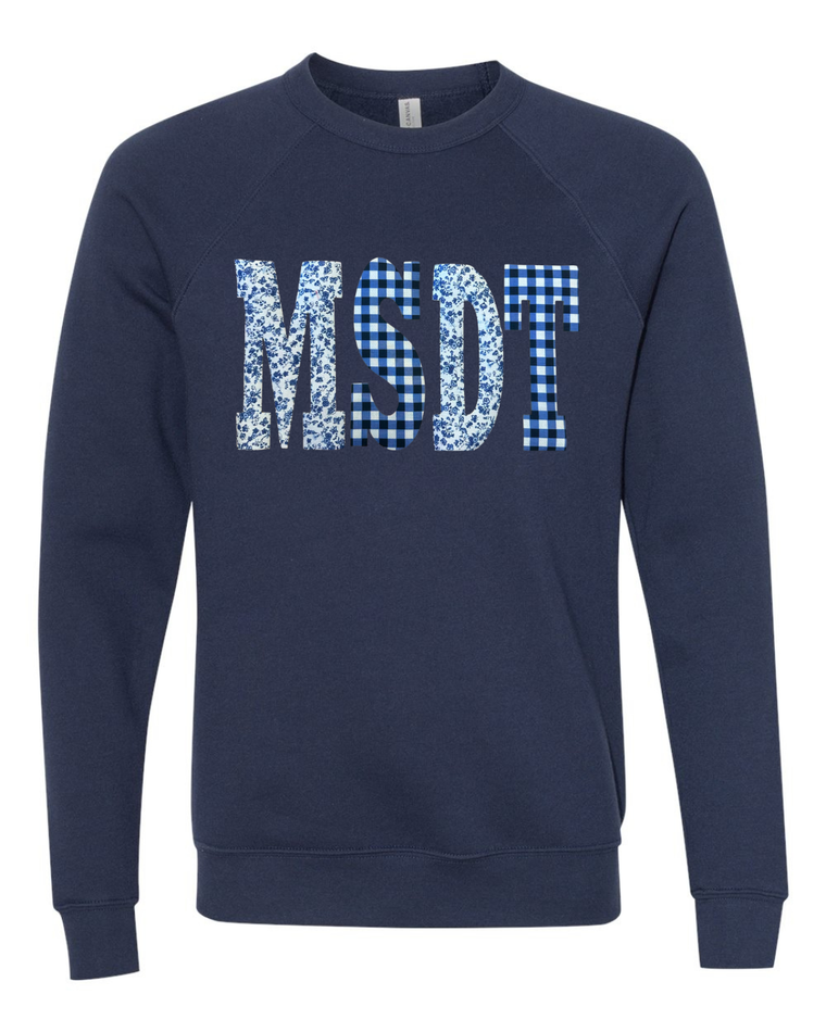 BLUE FLORAL + BLUE GINGHAM MSDT - NAVY SPONGE CREW