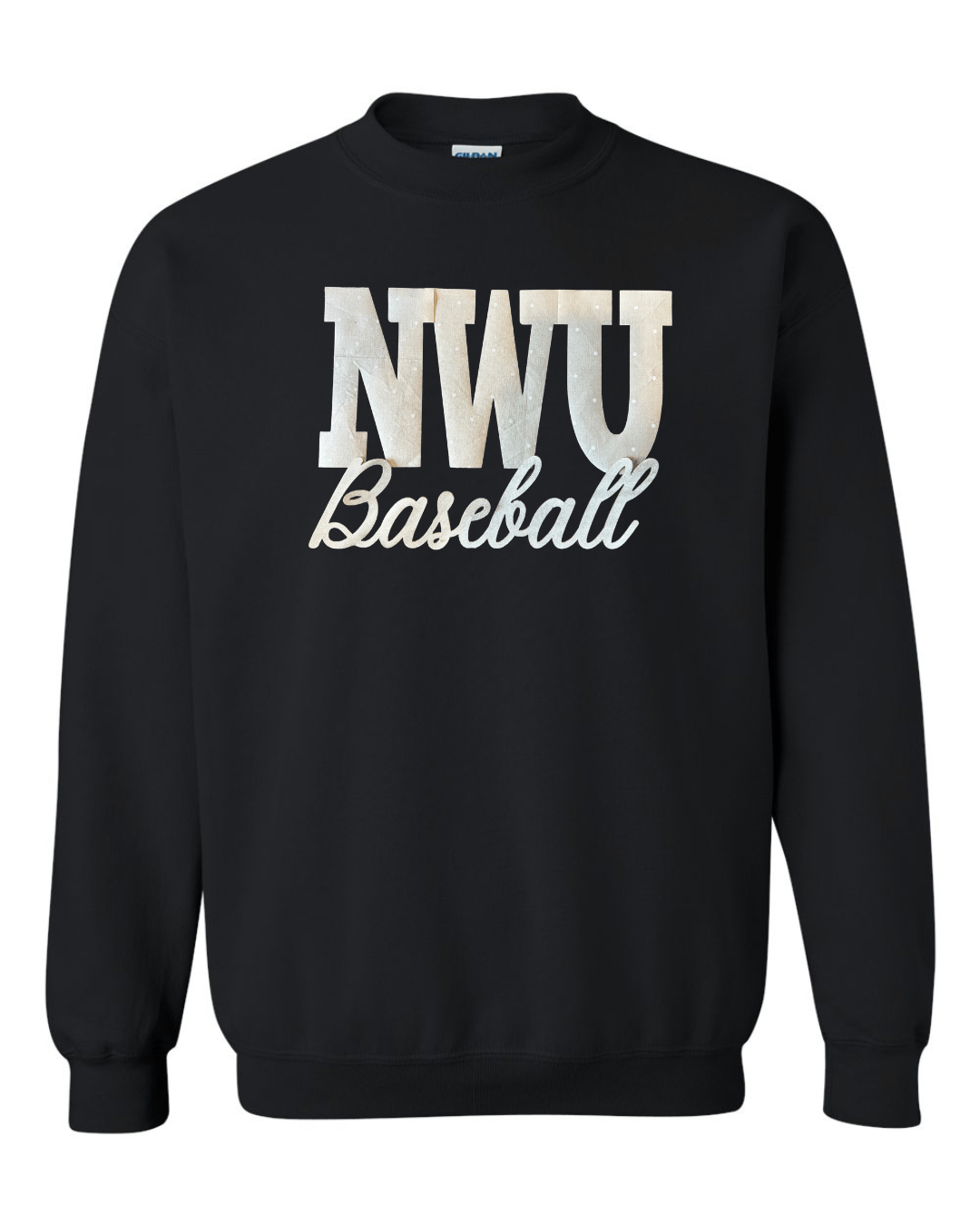 NWU BASEBALL (BEIGE POLKA DOT + GOLD METALLIC) - BLACK GILDAN CREWNECK