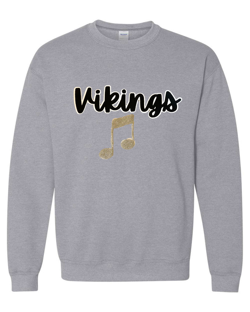 BLACK/WHITE VIKINGS + GOLD SPARKLE MUSIC NOTE - SPORT GREY GILDAN CREW