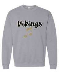 BLACK/WHITE VIKINGS + GOLD SPARKLE MUSIC NOTE - SPORT GREY GILDAN CREW