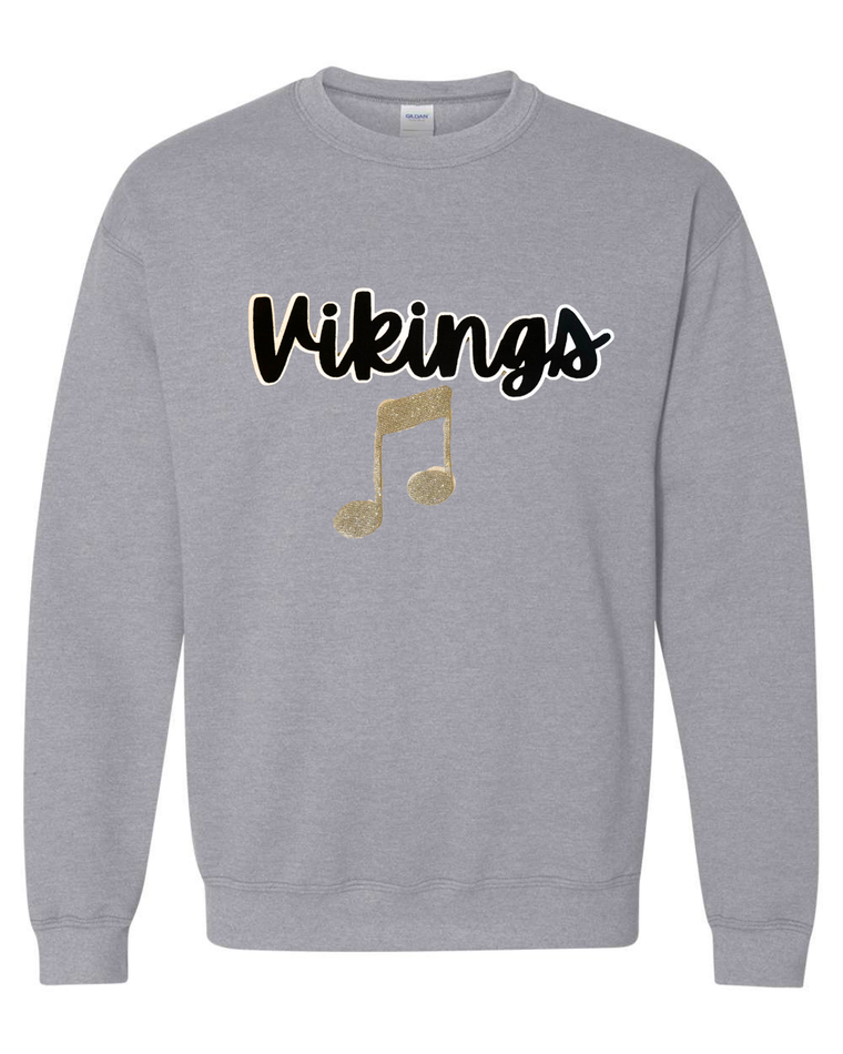 BLACK/WHITE VIKINGS + GOLD SPARKLE MUSIC NOTE - SPORT GREY GILDAN CREW