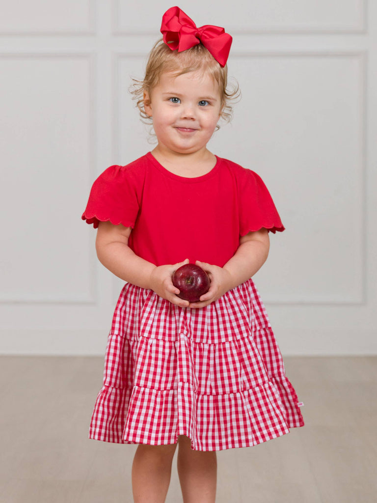 RuffleButts + RuggedButts - Girls Classic Red Gingham Short Sleeve Tiered Dress
: Red / 2T
