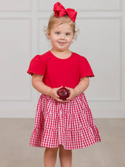 RuffleButts + RuggedButts - Girls Classic Red Gingham Short Sleeve Tiered Dress
: Red / 4T