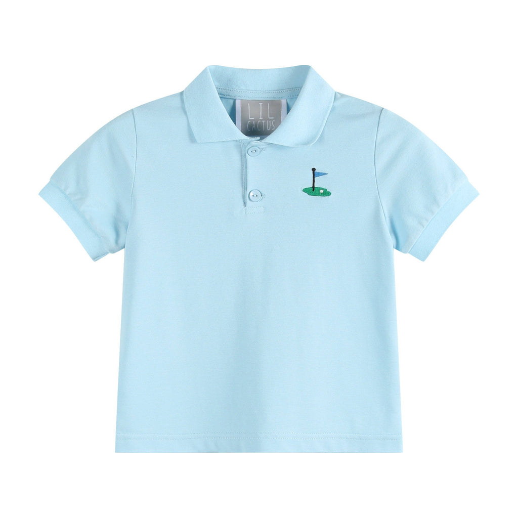 Lil Cactus - Light Blue Golf Hole Polo Shirt: 3T