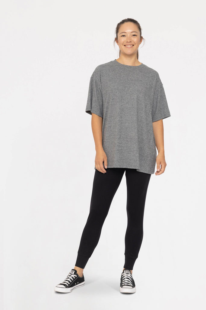Mono B - Brushed Hacci Oversized Boyfriend Tee: 2TONE GREY / S:M:L (2:2:2)
