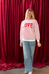 VARSITY RED METALLIC/WHITE SPARKLE LOVE - RED STRIPED CREWNECK