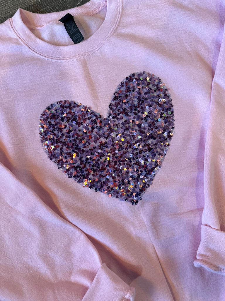 PURPLE SEQUIN HEART - LIGHT PINK CREW (TODDLER + ADULT)