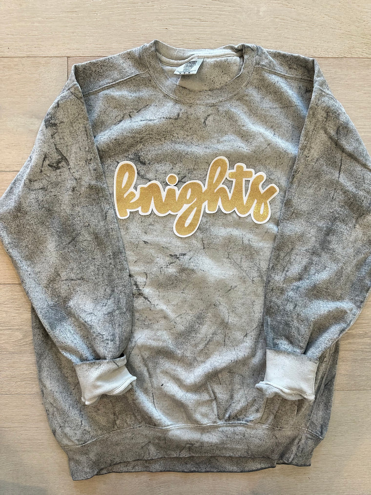 GOLD METALLIC/WHITE KNIGHTS - GREY DYED COMFORT COLORS CREW