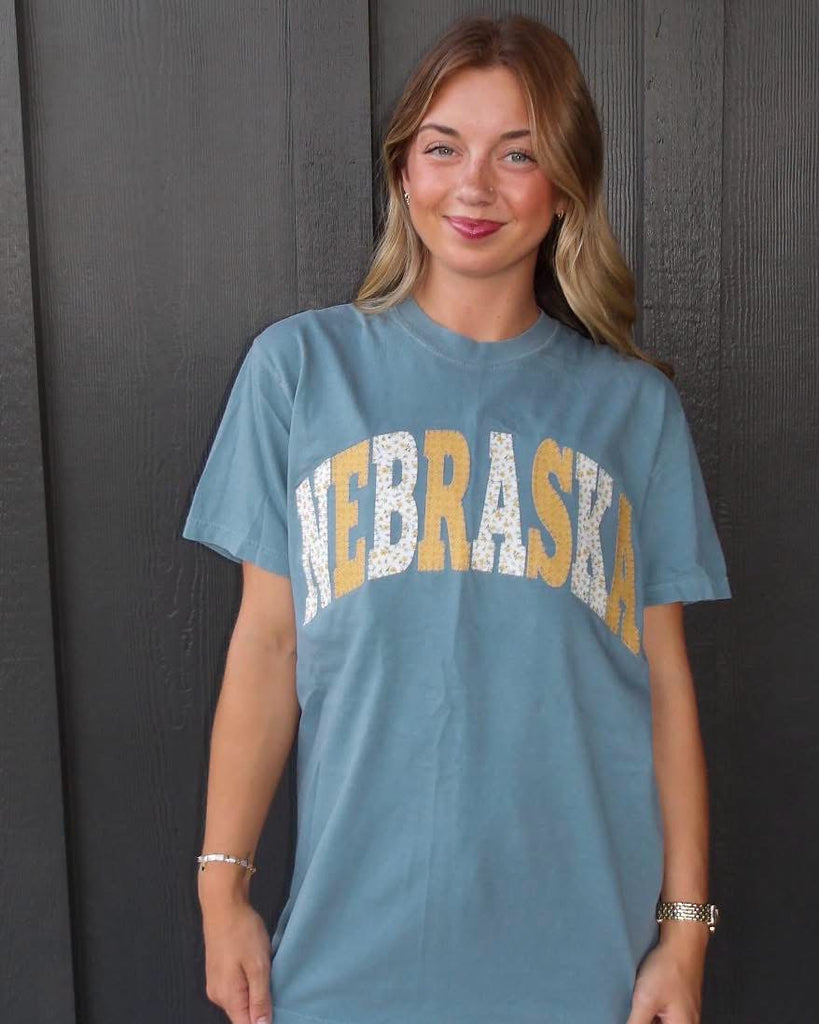 PATCHWORK NEBRASKA - ICE BLUE TSHIRT