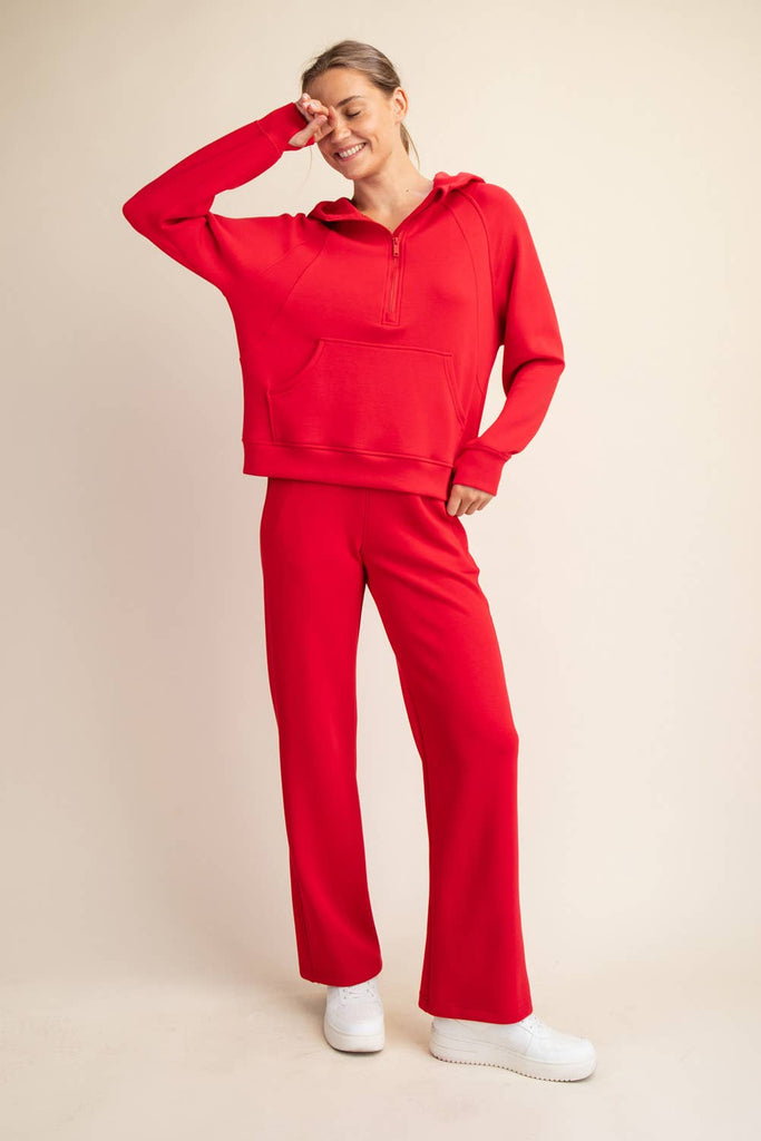 Rae Mode - MODAL SCUBA QUARTER ZIP HODDIE JACKET: True Red / S-M-L(2-2-2)