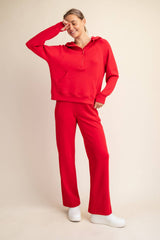 Rae Mode - MODAL SCUBA QUARTER ZIP HODDIE JACKET: True Red / S-M-L(2-2-2)