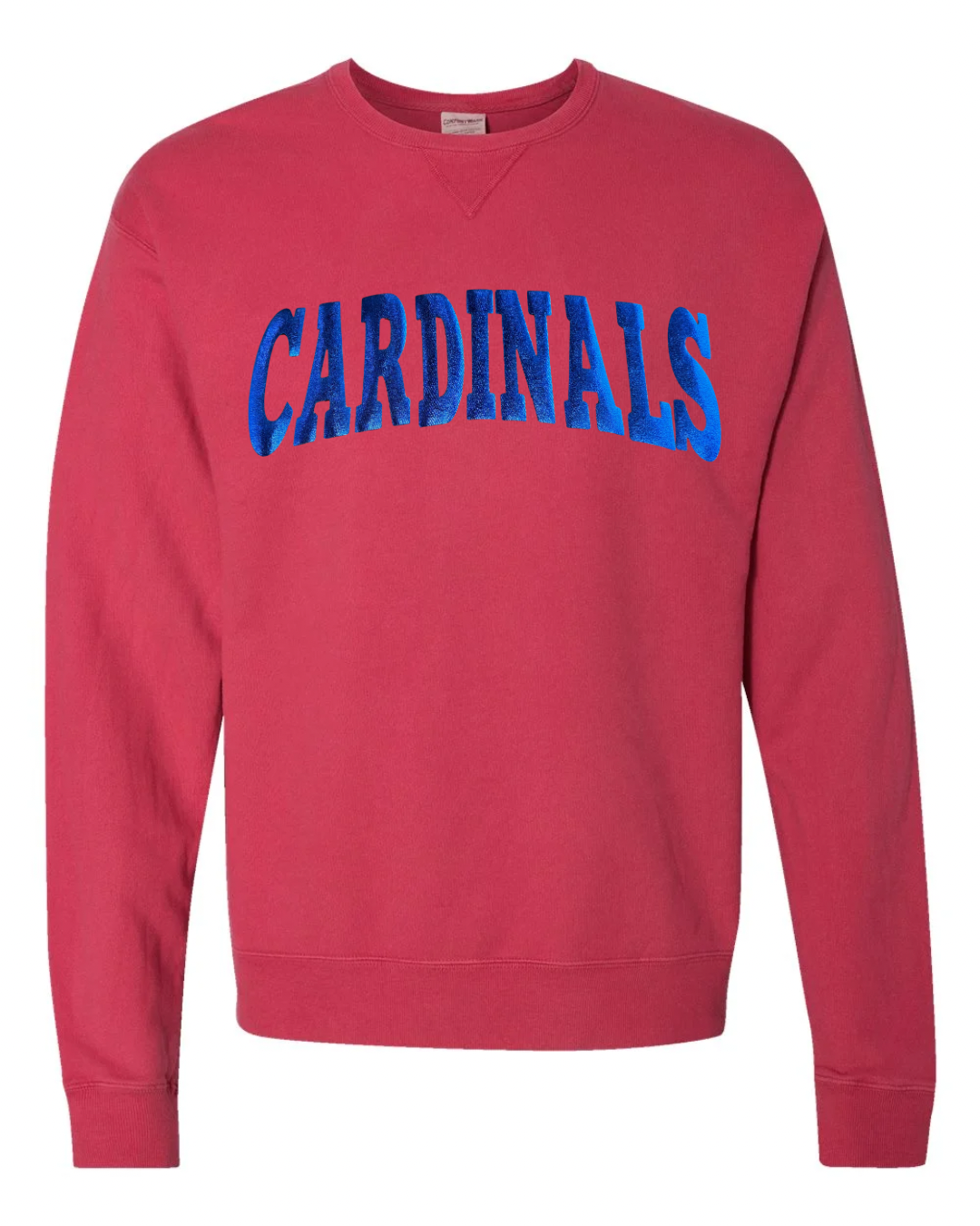 BLUE METALLIC CARDINALS - RED COMFORTWASH CREWNECK