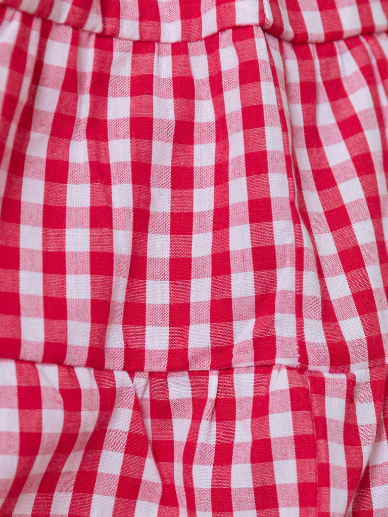 RuffleButts + RuggedButts - Baby Girls Classic Red Gingham Short Sleeve Skirted Romper: Red / 2T