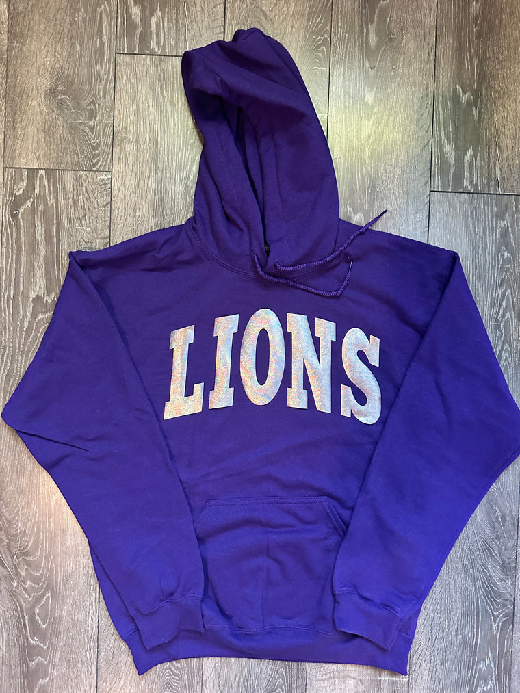 VARSITY SILVER METALLIC LIONS - PURPLE HOODIE