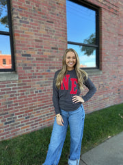 RED/WHITE POLKA DOT NE - GREY LONG SLEEVE TEE