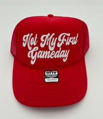 Under The Lights Designs - Not My First Game Day Trucker Hat: Red