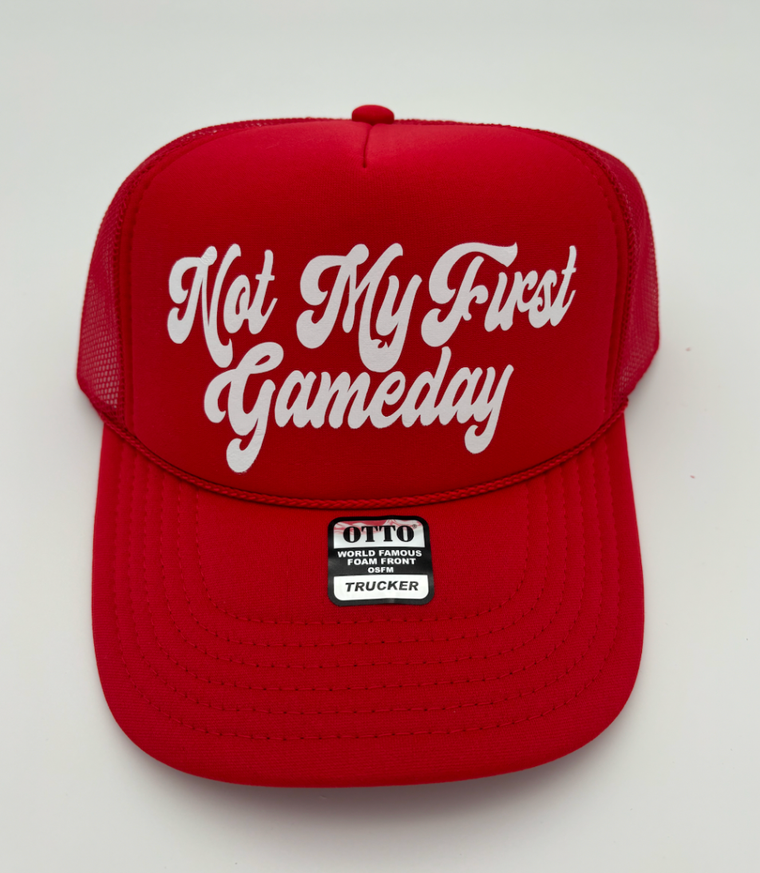 Under The Lights Designs - Not My First Game Day Trucker Hat: Red