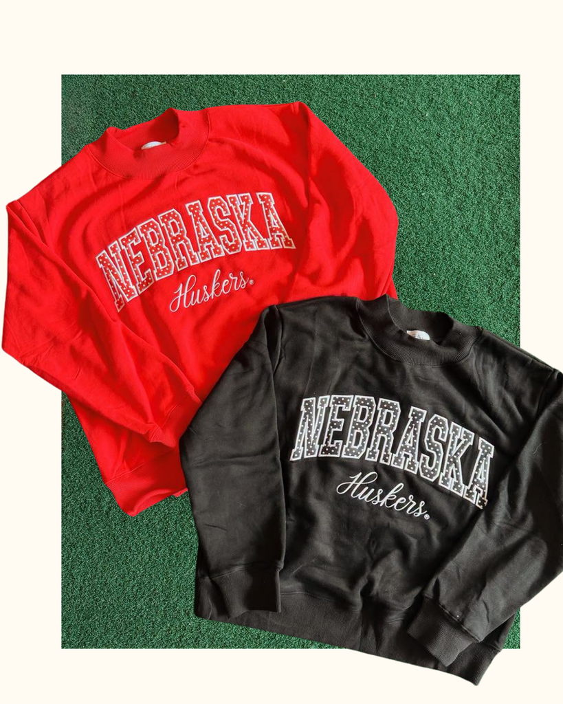 EMBROIDERED NEBRASKA HUSKERS - RED MOCKNECK