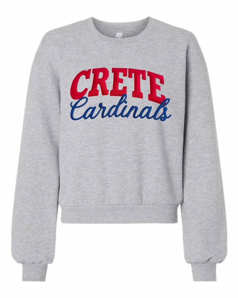 RED CRETE BLUE CARDINALS - GREY CROP CREWNECK