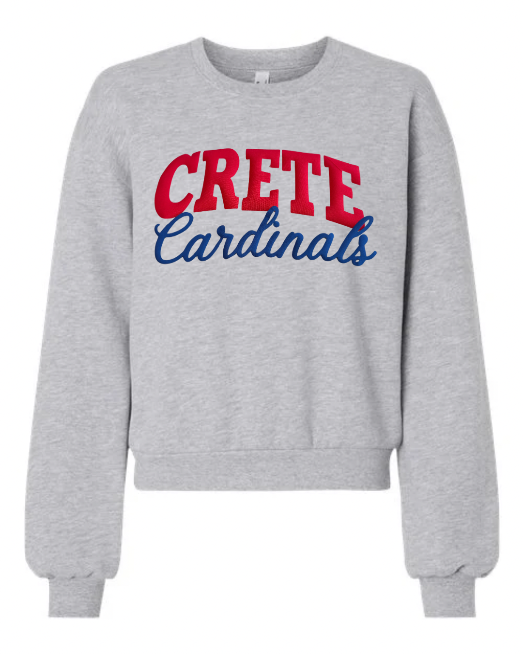 RED CRETE BLUE CARDINALS - GREY CROP CREWNECK