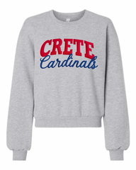 RED CRETE BLUE CARDINALS - GREY CROP CREWNECK