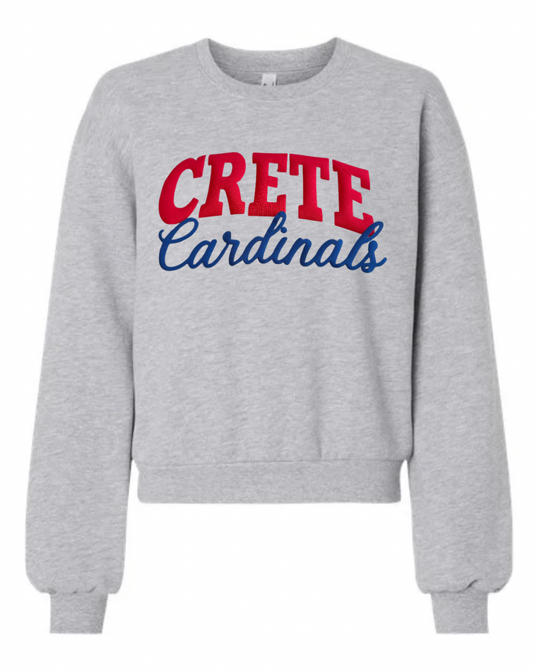 RED CRETE BLUE CARDINALS - GREY CROP CREWNECK