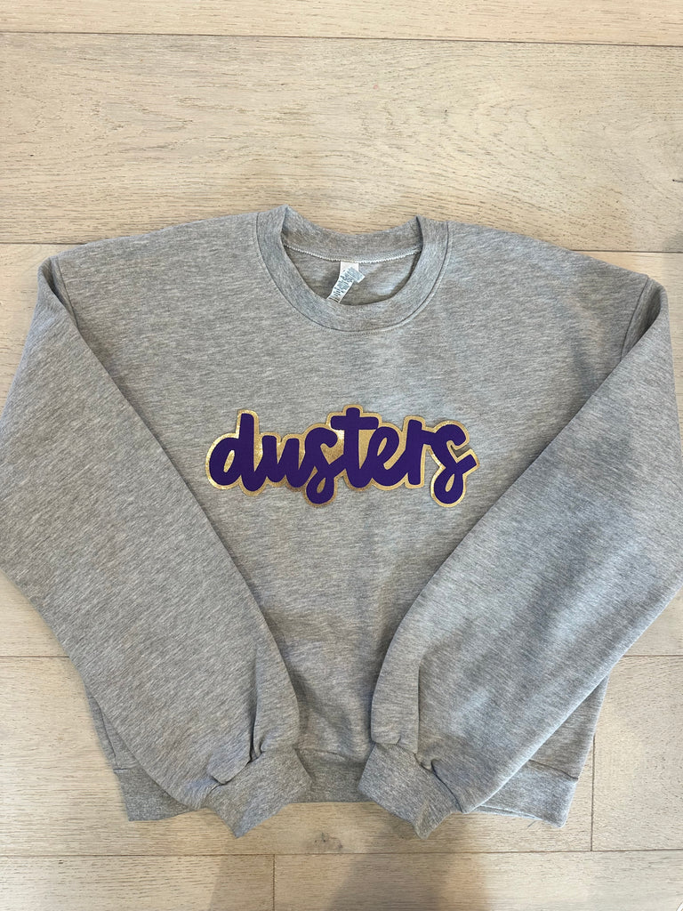 PURPLE/GOLD DUSTERS - GREY FLEECE CROP CREW