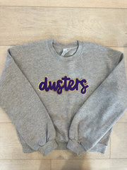 PURPLE/GOLD DUSTERS - GREY FLEECE CROP CREW