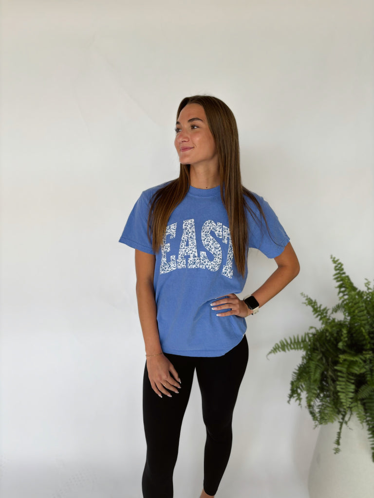 VARSITY BLUE FLORAL EAST - BLUE TEE