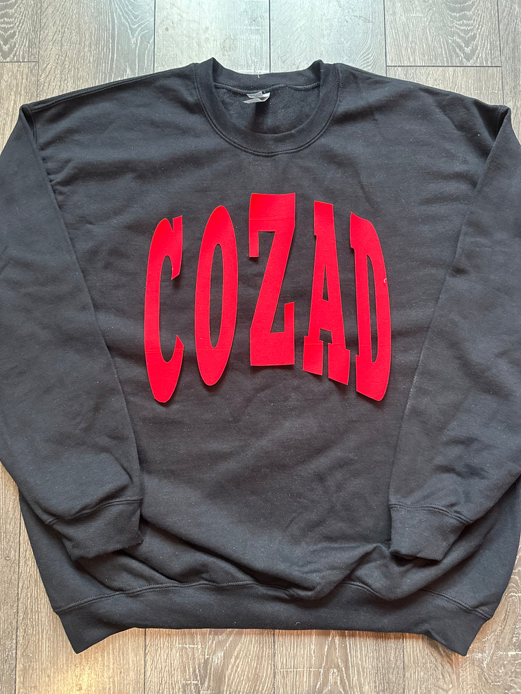 VARSITY RED COZAD - BLACK CREWNECK