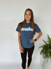CURSIVE LIGHT BLUE/WHITE SPARKLE GRIZZLIES - CHINA BLUE TEE