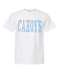 BLUE GINGHAM CAHOY'S - WHITE TEE (YOUTH + ADULT)