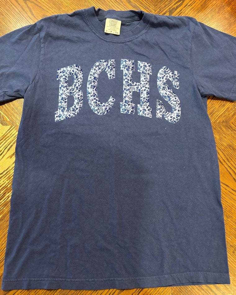 BLUE FLORAL BCHS - NAVY COMFORT COLORS TEE