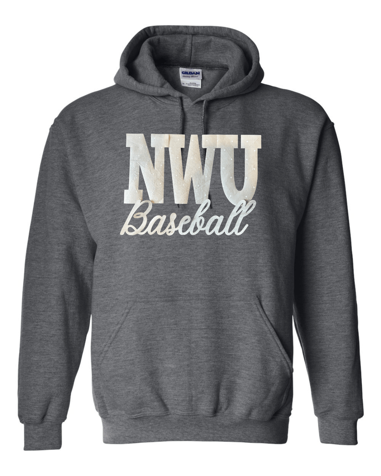 NWU BASEBALL (BEIGE POLKA DOT + GOLD METALLIC) - DARK HEATHER GILDAN HOODIE