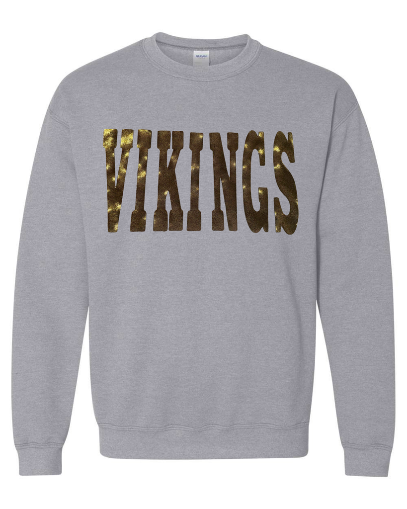 BLACK/GOLD METALLIC VIKINGS - SPORT GREY GILDAN CREW