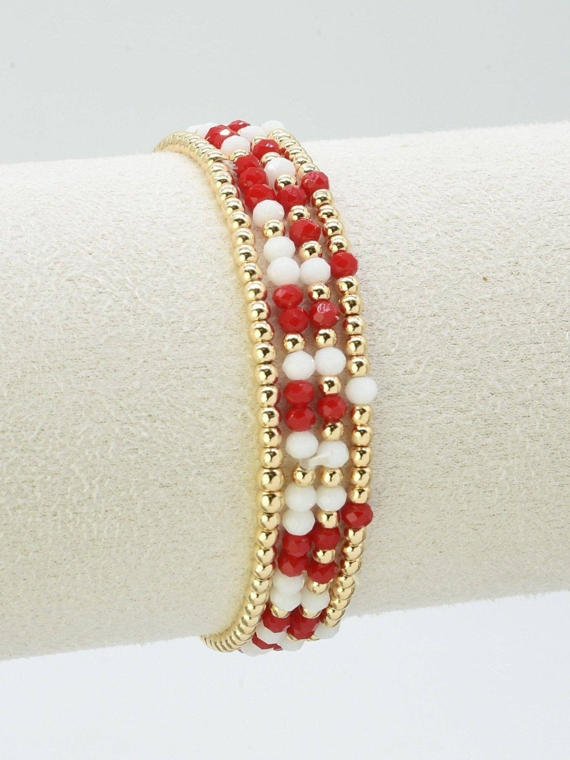 MiMi Wholesale - CB2285 4 Piece CCB Glass Bead Stretch Bracelet Set: Red White