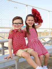 RuffleButts + RuggedButts - Boys Varsity Red Football Frenzy Knit Short Sleeve Performance Polo: Red / 5