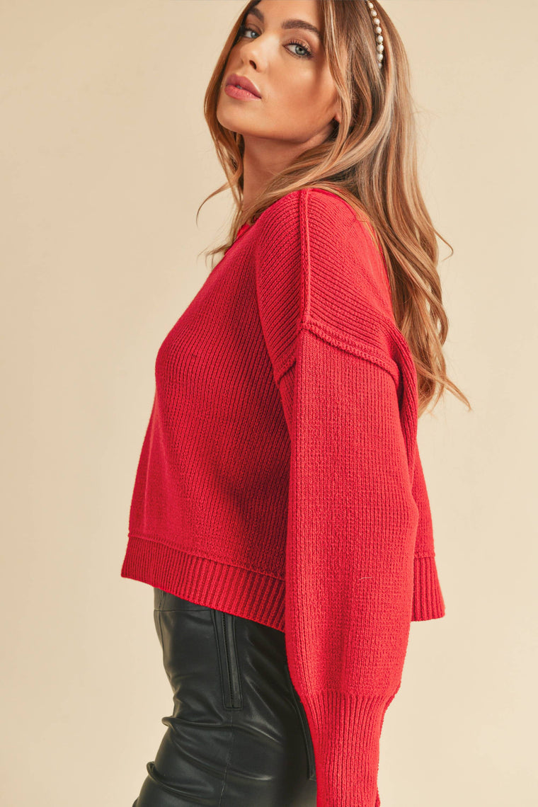 AEMI + CO - 3115CK Regina Sweater: Red / S / Knit